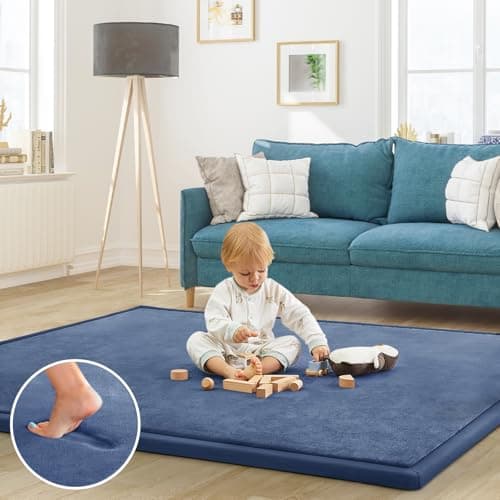 ILPEOD Baby Play Mat 1.2" Thick Memory Foam Nursery Rug Area Rug, 6’7” X 6’7” Yoga Mat Playmat Crawling Mat for Baby,Toddlers,Infants,Kids,Floor Mat Tatami Mat for Living Room with Non-Slip(Blue) - Image 1