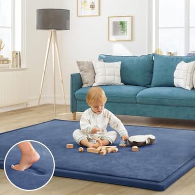 ILPEOD Baby Play Mat 1.2" Thick Memory Foam Nursery Rug Area Rug, 6’7” X 6’7” Yoga Mat Playmat Crawling Mat for Baby,Toddlers,Infants,Kids,Floor Mat Tatami Mat for Living Room with Non-Slip(Blue) - Image 1
