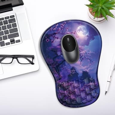 YIWEI Ergonomic Mouse Pad with Wrist Rest Support, Mousepad with Comfortable Memory Foam Wrist Rest and Non-Slip PU Base for Pain Relief, Computer, Laptop, Office, Home (Moonlit Night) - Image 7