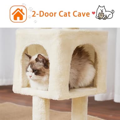 Heybly Cat Tree, 39.4 Inches Tower Condo with Scratching Post, Cat Tower for Indoor Cats, Fully Wrapped Sisal Pole, Soft Platform, 2 Baskets and Dangling Toy, Beige HCT006SM - Image 6