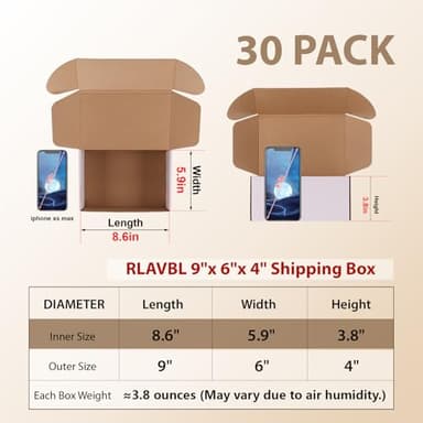 RLAVBL 30 Pack 9x6x4 Shipping Boxes, White Corrugated Cardboard Mailer Box for Packing Mailing Small Business - Image 2