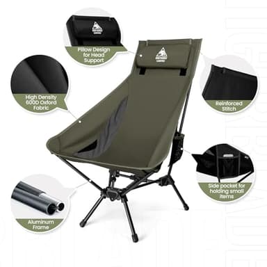 OneTigris Tigerblade High Back Camping Chair with Pillow Design, Comfortable Widened Seat Folding Chair - Image 5