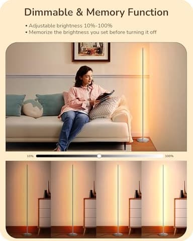 EDISHINE LED Corner Floor Lamp, Minimalist Dimmable Mood Light, Adjustable Height, 57.5" Tall Floor Lamp for Bedroom, Living Room, Home Office, 3000K Warm White Light, Silver - Image 2