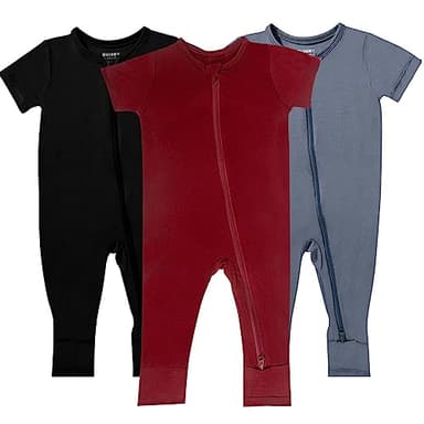 GUISBY Rayon of Bamboo Baby Pajamas Open Feet, 3 Piece Short Sleeve with Zipper for Boy Girls 18-24 Months - Image 1