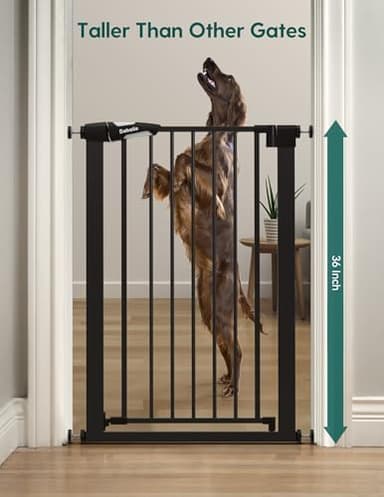 BABELIO 36" Tall Narrow Baby Gate, 26-28.5" Auto-Close Metal Pet Gate for Small Stairs/Doorways/Hallways, NO Drilling Pressure Mounted for Child and Pets, NO Extensions, Black - Image 3