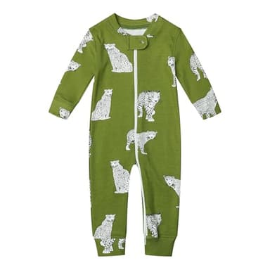 Owlivia Organic Cotton Baby Boy Girl Zip up Sleep N Play, Footless, Long Sleeve(12-18 Months, Green Cheetah & Stripes) - Image 2