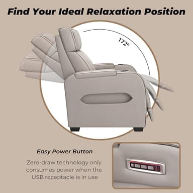 Signature Design by Ashley Boyington Contemporary Leather Match Power Reclining Sofa with USB Charging Ports, LED Lights and Adjustable Headrest, Light Gray - Image 14