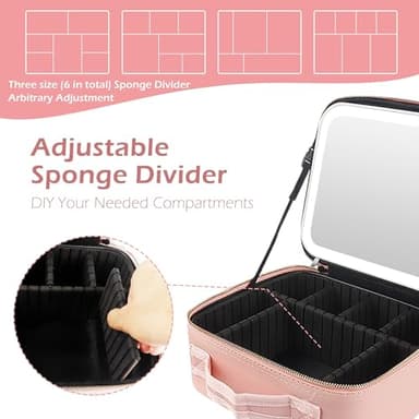 MOMIRA Makeup Train Case with Light & Mirror Large Cosmetic Organizer with Adjustable Dividers for Cosmetics,10X Magnifying Makeup Mirror,Pink - Image 5