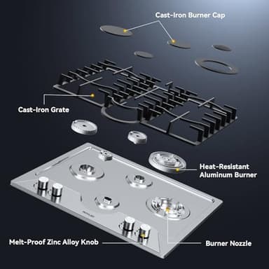 Gas Cooktop 24 Inch ROVLEP, Gas Stove Top Built-in 4 Burners Stainless Steel Total 31,600 BTU, 24 Inch NG/LPG Convertible Propane Cooktops Dual Fuel, RV Stove Top with Thermocouple Protect - Image 3