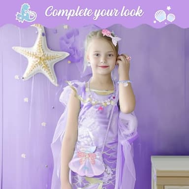 Belle&Birdie Little Girl Purse with Seashell Toys, Toddler Purse with Pretend Play Toys, 6 Pcs Dress Up Jewelry Accessories for Girls, Kids, Toddler - Image 5