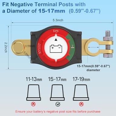 KTROVNN Top Post Battery Disconnect Switch, Car Battery Disconnect Switch, 3rd Gen Battery Kill Switch for Car Truck Boat RV, Heavy Duty, 12V/300A, Negative On/Off - Image 2