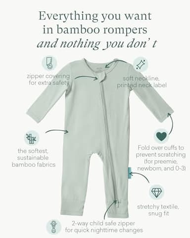 PurComfy Baby Long Sleeve Romper Jumpsuit, Premium Soft Bamboo Rayon One Piece Pajamas Boy Girl 2-Way Zipper Coverall Sleeper 12-18 Month - Image 2