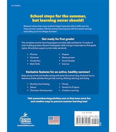 Summer Bridge Activities Kindergarten to 1st Grade Workbooks, K-1 Activity Book With Math, Reading Comprehension, Science, Fitness, Social Studies, Writing Practice, and Flash Cards (Volume 2) - Image 2