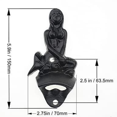 Luwanburg Black Nautical Mermaid Bottle Opener Wall Mounted Beer Cap Opener Cast Iron for Beach - Image 5