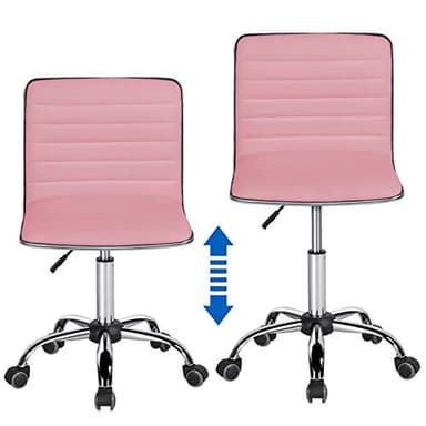 Yaheetech Pink Low Back PU Leather Ribbed Armless Office Chair, Ergonomic Swivel Task Chair with Wheels for Women - Image 5