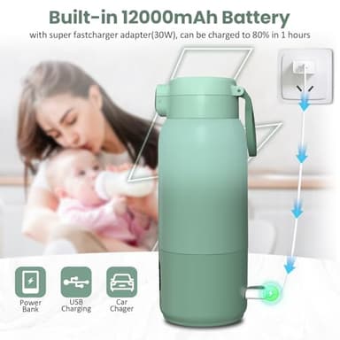 Qupite Portable Bottle Warmer for Travel,17oz Portable Milk Warmer for Baby Fast Heating,30W Fast Charge Precise Temperature Control Bottle Warmer On The Go Baby Milk Warmer for Breastmilk & Formula - Image 4