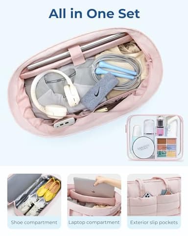 BAGSMART Large Travel Duffel Bag with Shoe Compartment, Puffer Carry-On Gym Weekender Bag for Women, Charcoal - Image 4