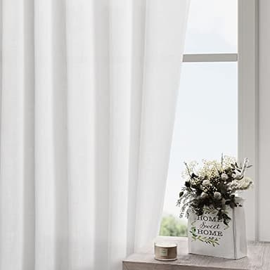 Nanspring White Linen Curtains 84 inches Long for Bedroom Back Tab Light Filtering Privacy Sheer Modern Farmhouse Coastal Decor Off Cotton Textured Gauze Curtain Living Room 2 Panel Set - Image 6