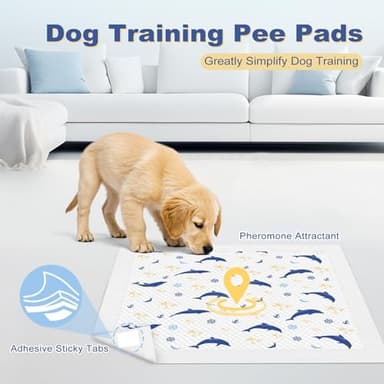 MIZOK Puppy Pads, 22"x22" Dolphin Print Dog Pee Pads with Adhesive Tabs, 6-Layer Leak-Proof Super Absorbent, Quick-Dry Disposable (50 Count) - Image 6