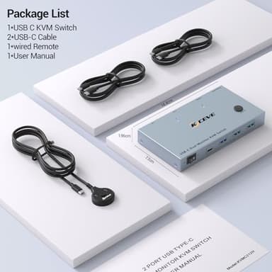 USB C KVM Switch 2 Monitors 2 Laptops, 4K@60Hz USB C Dual Monitor KVM Switch for 2 laptops to Share 2 Monitor and 4 USB3.0 Devices, 80W PD Charging, Wired Remote and Cables Included - Image 8