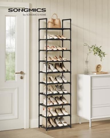 SONGMICS Shoe Rack, 10 Tier Shoe Shelf, Shoe Storage Organizer, Space-Saving, 11 x 17.7 x 68.1 Inches, Metal Frame, Non-Woven Fabric Shelves, for Entryway, Bedroom, Black ULSH010B02 - Image 4