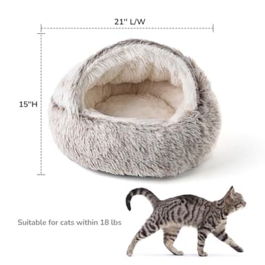 CATISM Plush Hooded Cat Bed, Calming Nest, Self-Warming Cave, Cozy Pod for Indoor Cats or Small Dogs, Removable Washable Cove With Non-Slip Bottom - Image 8