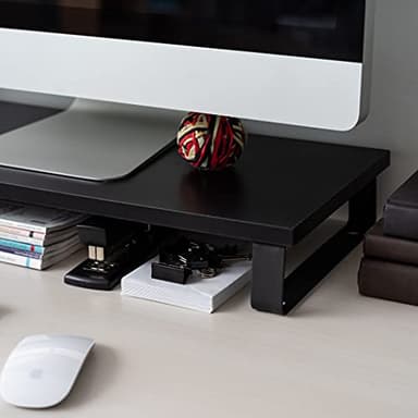 IRIS USA 1-Tier Multi-Purpose Modern PC Monitor Organizer Stand with Metal Legs, Ergonomic Desktop and Countertop Riser for Computer Laptop TV Kitchen Pantry and Closet Organization, Black - Image 7