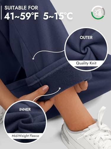 ATHMILE Women’s Flare Sweatpants Fleece Lined Baggy Extra Long Cute Pants High Wasited Athletic Joggers with Pockets Navy Blue - Image 2