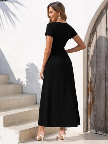 Gracyoga Women's 2025 Trendy Fall Dress Elegant Wrap Dresses for Women Curvy Smocked Vintage A Line Sundresses Vacation Outfit XL Black - Image 6