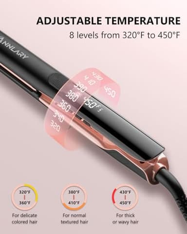 Annlary Hair Straightener 1 Inch Flat Iron and Curler 2 in 1 Titanium Ceramic Ionic Dual Voltage Straightener with Heat-Resistant Silicone, for Less Frizz, Shinier & Smoother - Image 3