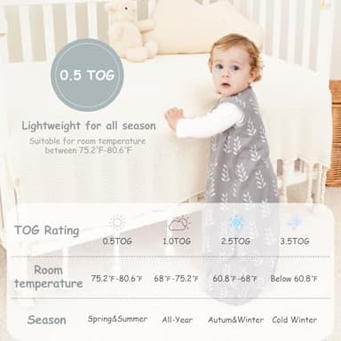 Looxii Baby Sleep Sack 0.5 TOG, 100% Cotton 3 Pack Wearable Blanket Baby Sleep Bag for Newborn Infant, 2-Way Zipper Lightweight Toddler Sleeping Sack 18-24 Months - Image 5