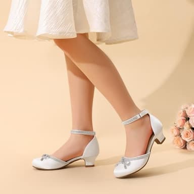 DREAM PAIRS Girls Dress Shoes Closed Toe Low Heels Ankle Strap Pumps for Toddler Little Big Kid Flower Party Wedding Princess,Size 13 Little Kid,White,SDFL2318K - Image 3