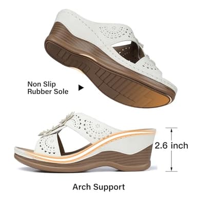 TEMOFON Womens Wedge Sandals Leather: Casual Dressy Women White Summer Platform Wedge Sandals Slip on Low Heels Comfortable Walking Size 6 - Image 5