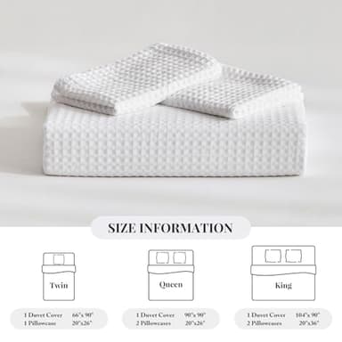 WARMDERN Waffle Weave Duvet Cover Queen Size, White Textured Duvet Cover Set, Soft and Breathable Comforter Cover, 3 Pieces Microfiber Bedding Set for All Season(White,Queen) - Image 6