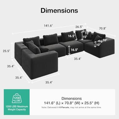 Novilla Modular Sectional Sofa, Modern Cloud Sectional Couch with Smarts Coil™ Support, U-Shape Upholstered Boneless Couch for Living Room Apartments Bedroom, No Assembly Required (6 Seater) - Image 2