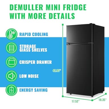 DEMULLER 4.5 Cubic Feet Double Door Fridge with Top Freezer Large Capacity Refrigerator with 7 Temperature Control & 3 Removable Shelves Black - Image 3