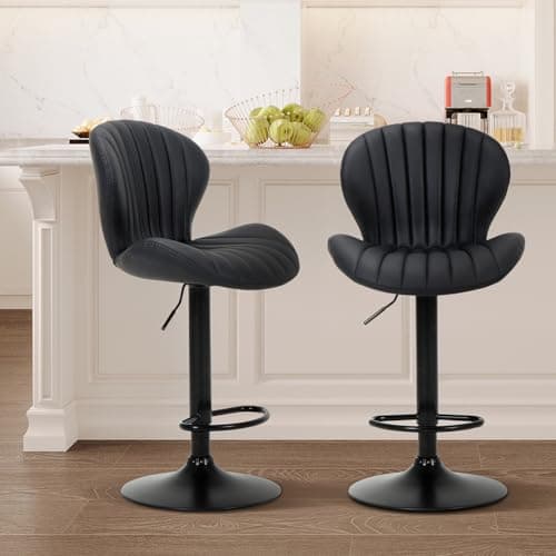 COLAMY Bar Stools Set of 2, Modern Swivel Bar Chairs, Adjustable Faux Leather Upholstered Barstools Counter Height with High Backrest for Bar, Kitchen Island, Dining Room, Black - Image 1