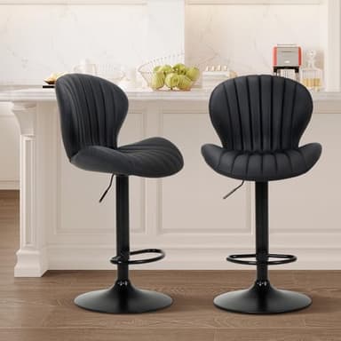 COLAMY Bar Stools Set of 2, Modern Swivel Bar Chairs, Adjustable Faux Leather Upholstered Barstools Counter Height with High Backrest for Bar, Kitchen Island, Dining Room, Black - Image 1