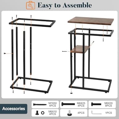 Yoobure C Shaped End Table, Side Table for Couch and Bed, Small Side Tables for Small Spaces, Living Room, Bedroom, Rustic Snack Tables - Image 9