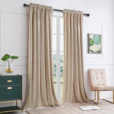 PRIMROSE Velvet Curtains 120 inches for Living Room Champagne Beige Rod Pocket Window Drapes Treatment Room Darkening Blackout Curtains for Bedroom Set of 2 Panels - Image 7