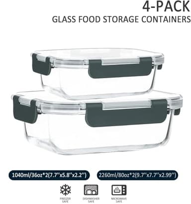 M MCIRCO [80 oz & 36 oz Extra Large Glass Food Storage/Baking Containers Set with Lids, 2 Pack 80 oz(10 cup)&2 Pack 36 oz (4.5 cup) Airtight Glass Container,Microwave,Oven,Freezer and Dishwasher - Image 3