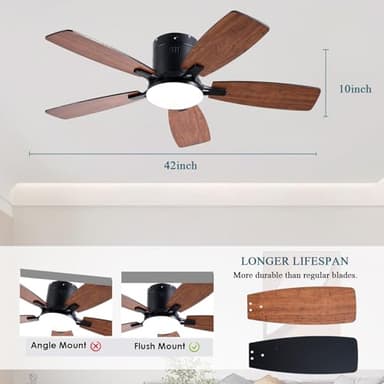 Ayaoty Ceiling Fans with Lights, 42 inch Low Profile Ceiling Fan with Light and Remote Control, Flush Mount, LED Dimmable DC Reversible Modern Ceiling Fan for Bedroom - Image 2