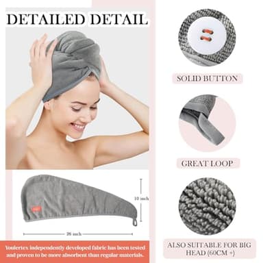 YoulerTex Microfiber Hair Towel Hair Wrap: 2 Pack 10X26 Hair Dryer Towels for Women Absorbent Turban Twist Drying Shower Cap Curly Hair Products for Hair Care Hair Accessories (03 White) - Image 3