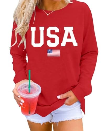Dressmine Womens Cotton Crewneck Sweater Casual Red Long Sleeve Shirts Graphic Hoodie 2025 Fashion Usa Sweatshirt XX-Large - Image 1