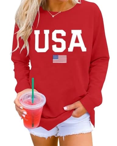 Dressmine Womens Cotton Crewneck Sweater Casual Red Long Sleeve Shirts Graphic Hoodie 2025 Fashion Usa Sweatshirt XX-Large - Image 1