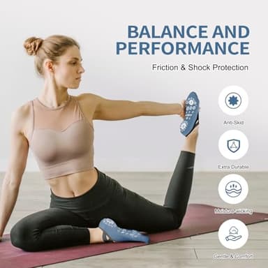 Qincycle Yoga Socks, Pilates Grip Socks for Women, 4 Pairs Blue Non-Slip Grips Straps Athletic Socks for US 7-10 Pilates Dance - Image 5