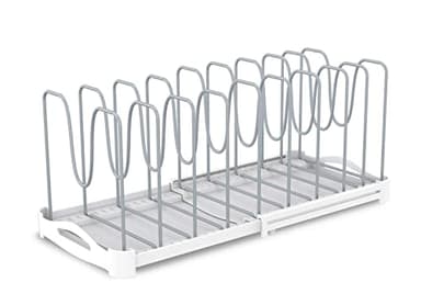EVERIE Adjustable Bakeware Organizer Pot Lid Holder Rack for Pots, Cake Molds, Cutting Boards, Mats, Cookware, GS02SS, 7.7'' Deep by 12.6'' to 21.5'' Wide - Image 6