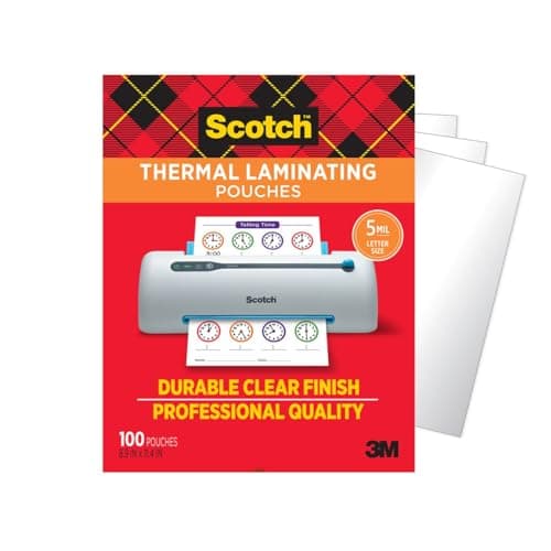 Scotch Thermal Laminating Pouches, 100 Count, Clear, 5 mil, Laminate Business Cards, Small Banners, Essays, Office or School Supplies, Fits Letter Size 8.9x11.4 in Paper - Image 1