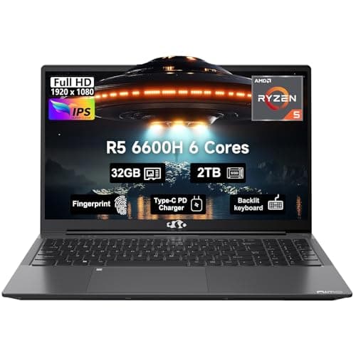 15.6 Business-gaming-Laptop, 6-Cores AMD Ryzen 5 6600H 660M 6nm GPU, 32GB DDR5 2TB SSD(Beat i7-1165G7 up to 4.5GHz)100W Type-C FHD IPS Laptop-Computer with Fingerprint Backlit Keyboard WiFi5 Win11 - Image 1
