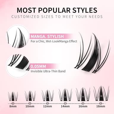 Fairy Lash Clusters Kit 8-18mm Manga Eyelash Clusters C Curl - WideSpan DIY Eyelash Extensions Kit Wet-Look Spiky Anime Lashes Individual Fake Eyelashes Clusters Kit Ultra-Thin Invisible Lash Band - Image 2